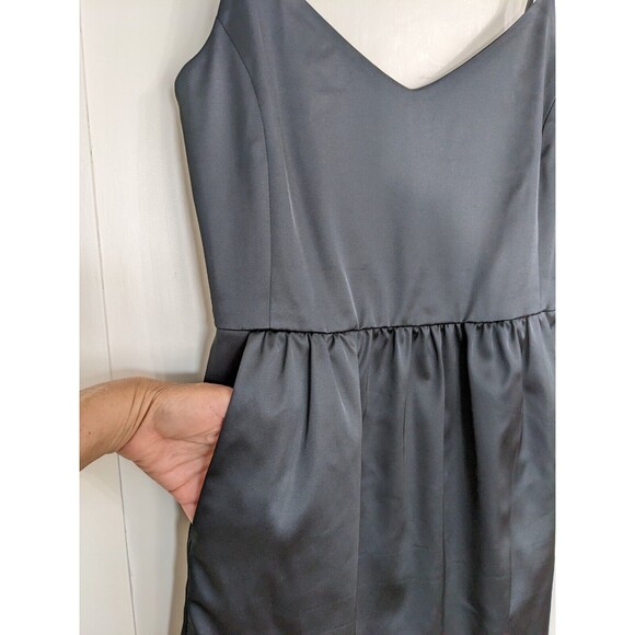 L'Agence Stretch Satin Short Black Dress Spaghetti Straps Pockets Size 2 *READ* - Picture 7 of 10